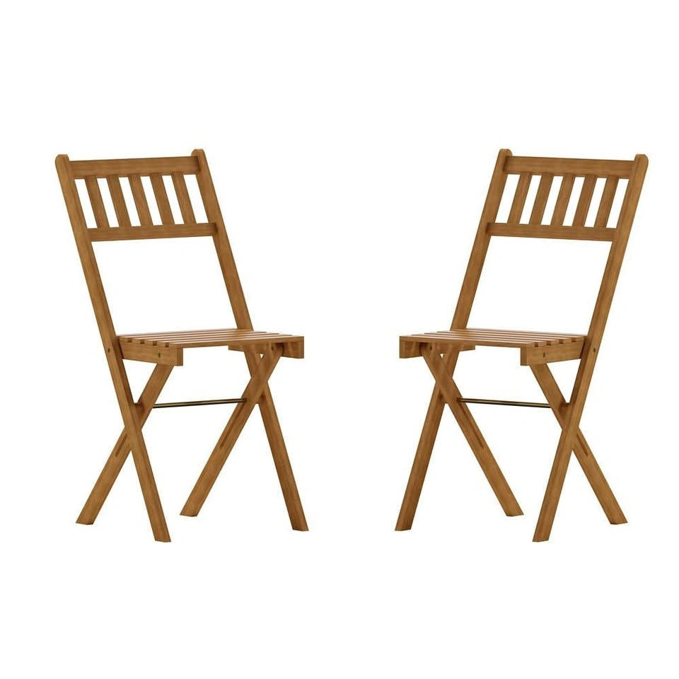 Folding Acacia Wood Patio Bistro Chairs (Set of 2)
