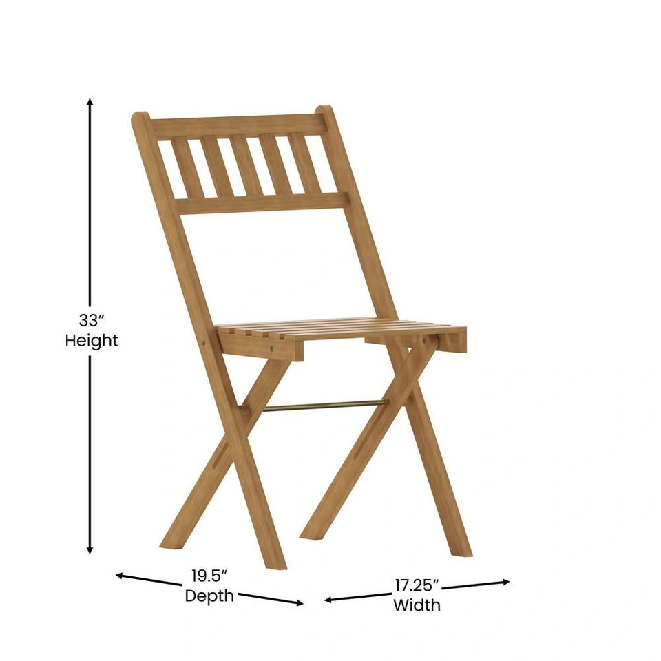 Folding Acacia Wood Patio Bistro Chairs (Set of 2) - photo 4