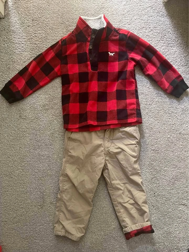 Plaid fleece top & GAP pants - 2T