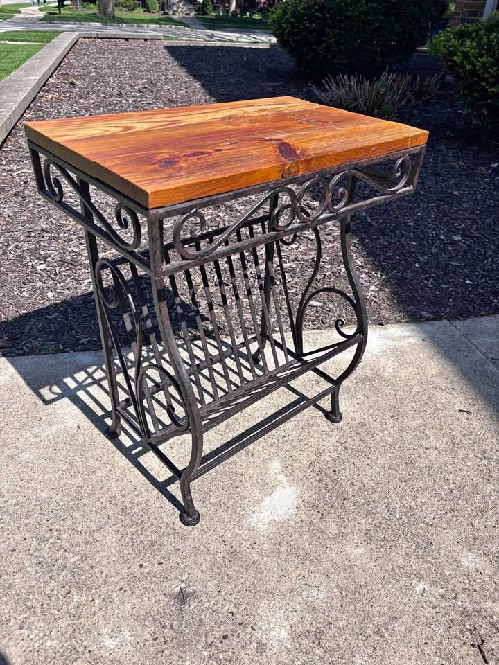 Rustic side table magazine rack
