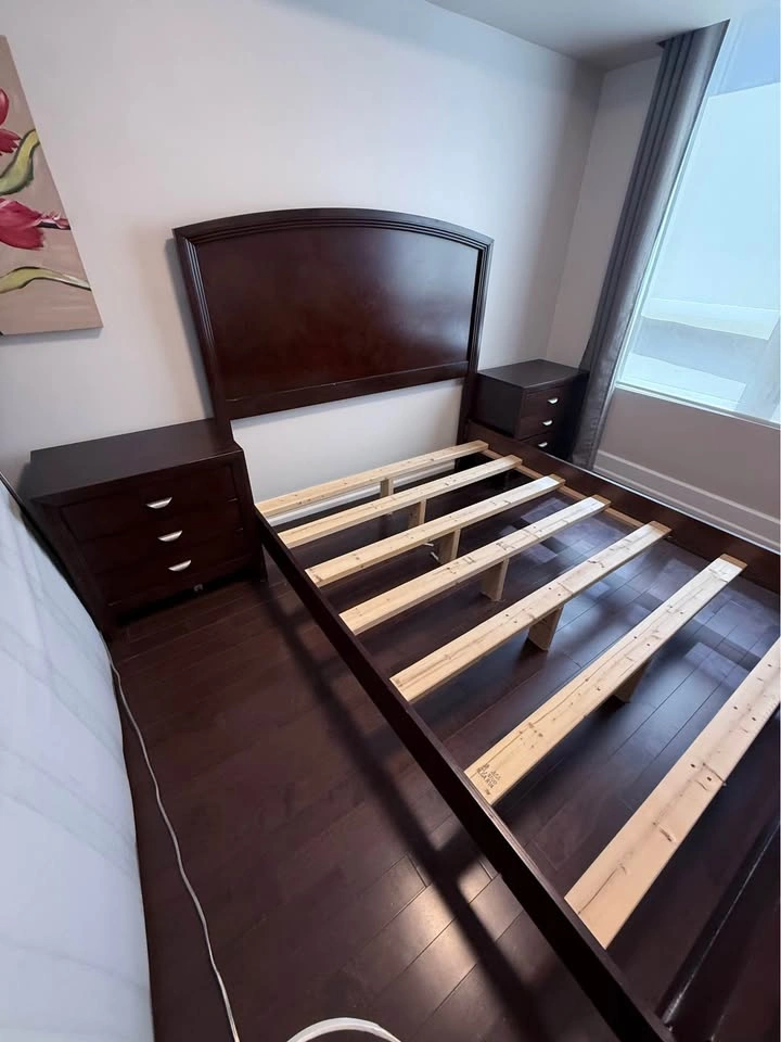 Queen Bed Frame with Headboard, Footboard & 2 Nightstands - photo 2