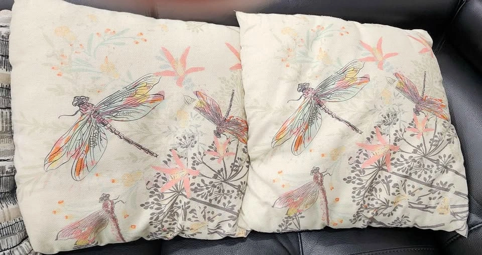 Decorative Throw Pillows – Set of 2 (Dragonfly Floral Design)