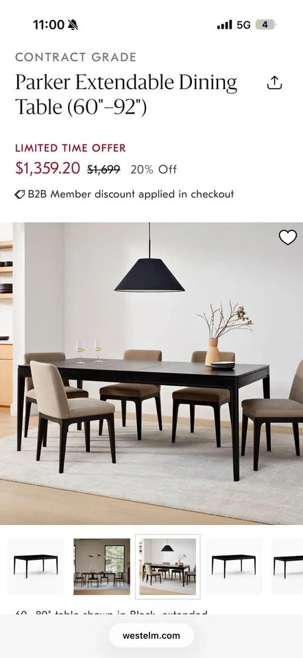 West Elm Parker Extendable Dining Table (60"-92")