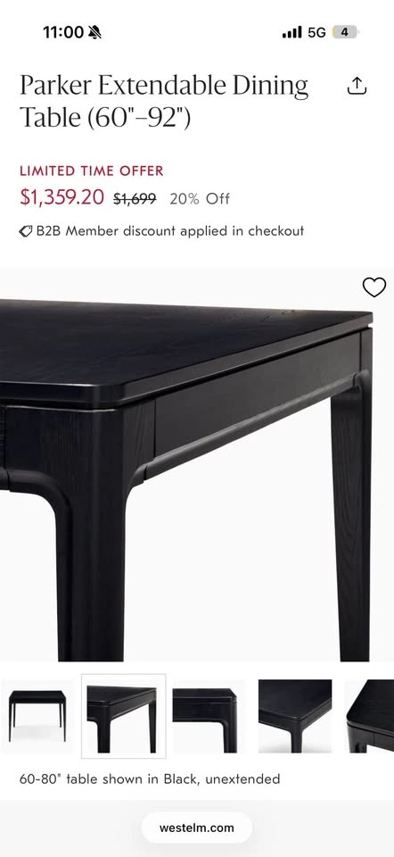 West Elm Parker Extendable Dining Table (60"-92") - photo 2