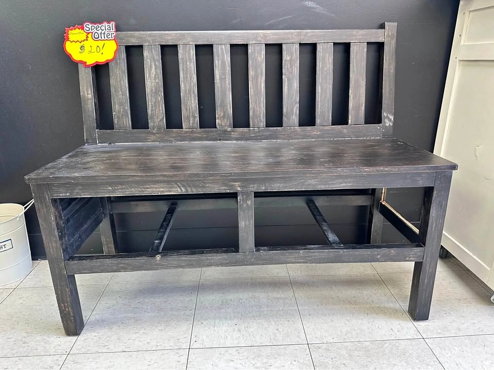 Distressed Black Wooden Bench Entryway Rustic