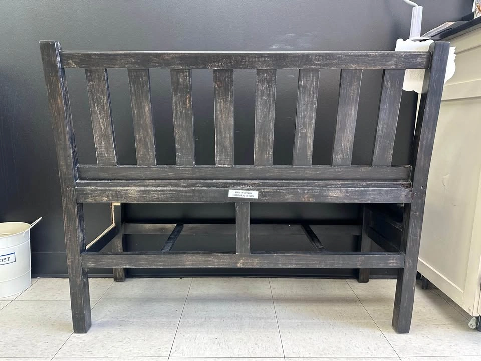 Distressed Black Wooden Bench Entryway Rustic - photo 2