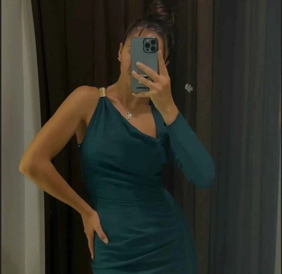 Zara Green Asymmetrical Ruched Sheath Dress - Size S - photo 2