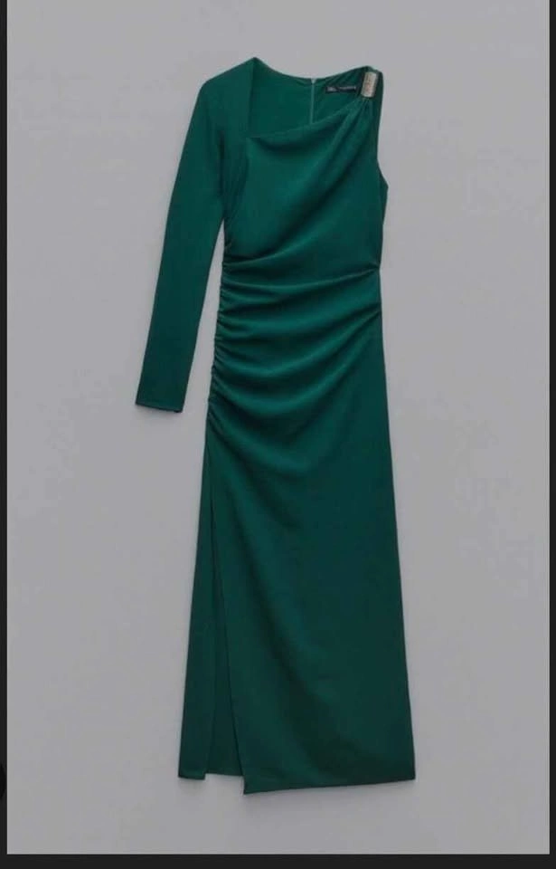 Zara Green Asymmetrical Ruched Sheath Dress - Size S - photo 3