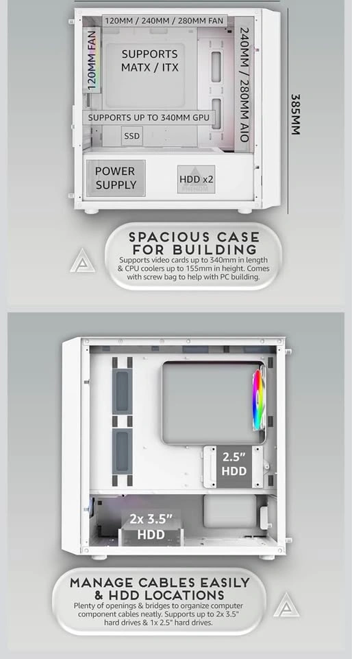 Phenom White Gaming Pc Case - photo 2