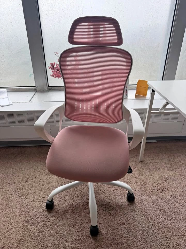 Pink Mesh Office Chair with Armrests