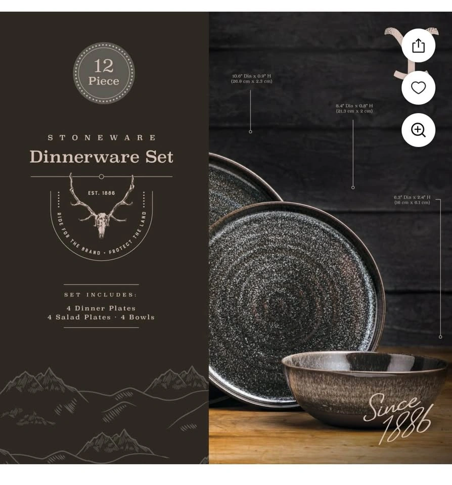 Yellowstone Rip 12-Piece Ceramic Dinnerware Set - photo 4