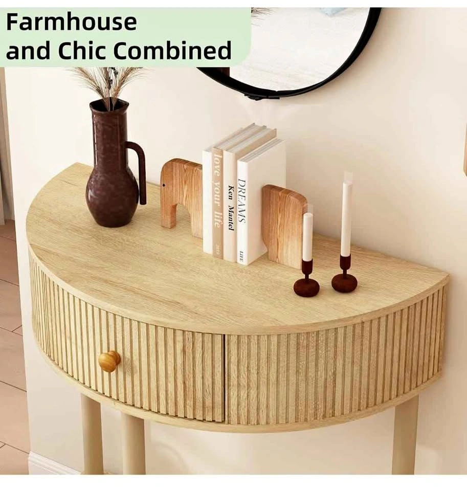 Modern Blue Fluted Half Moon Console Table