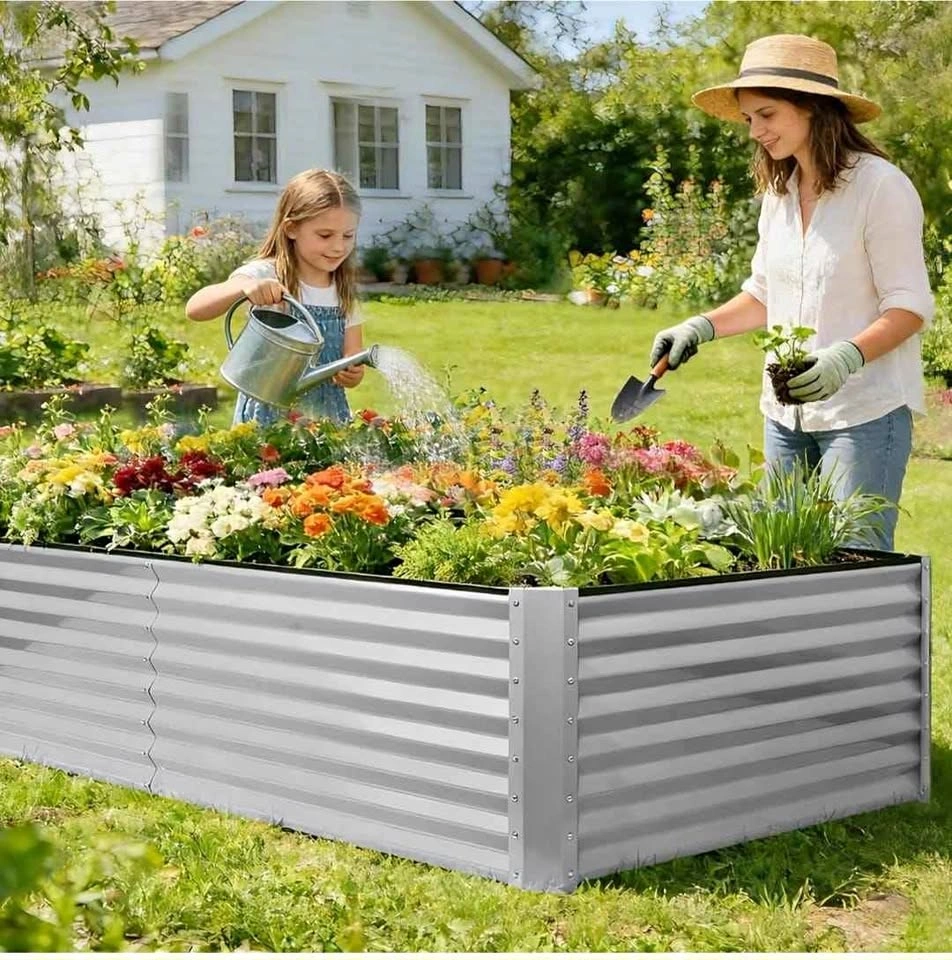 Brand New 8x4x2 FT Galvanized Raised Garden Bed - Silver