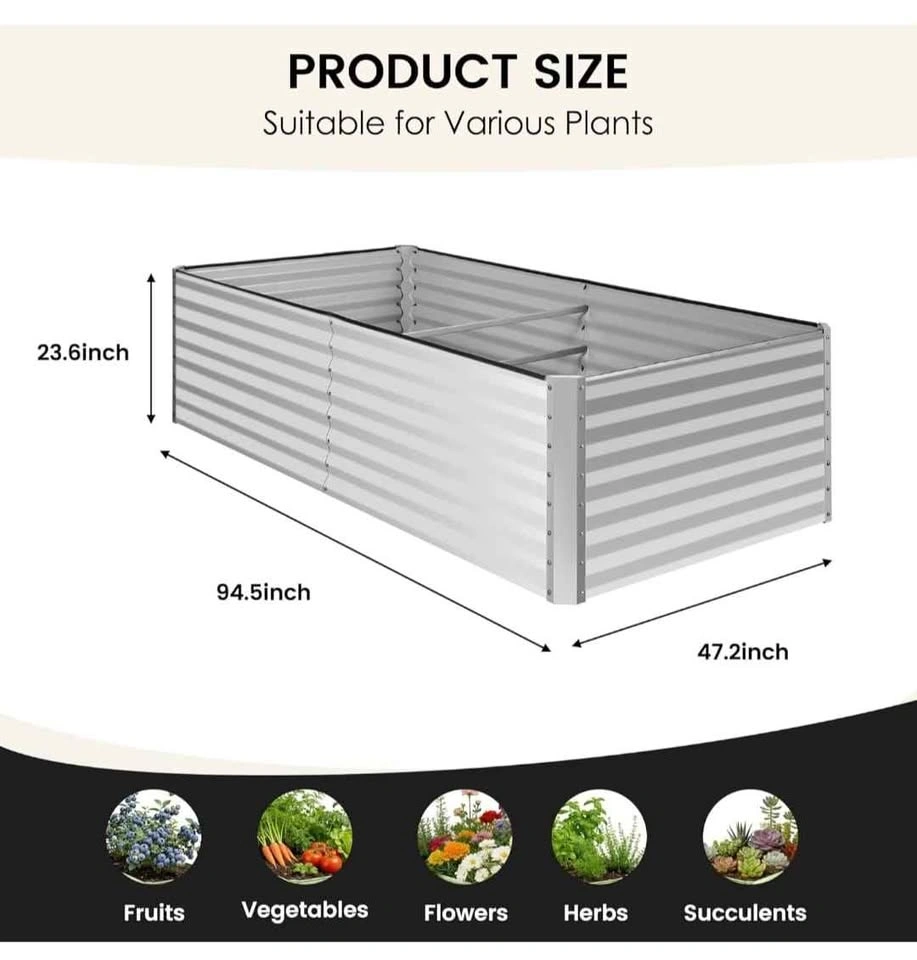 Brand New 8x4x2 FT Galvanized Raised Garden Bed - Silver - photo 3