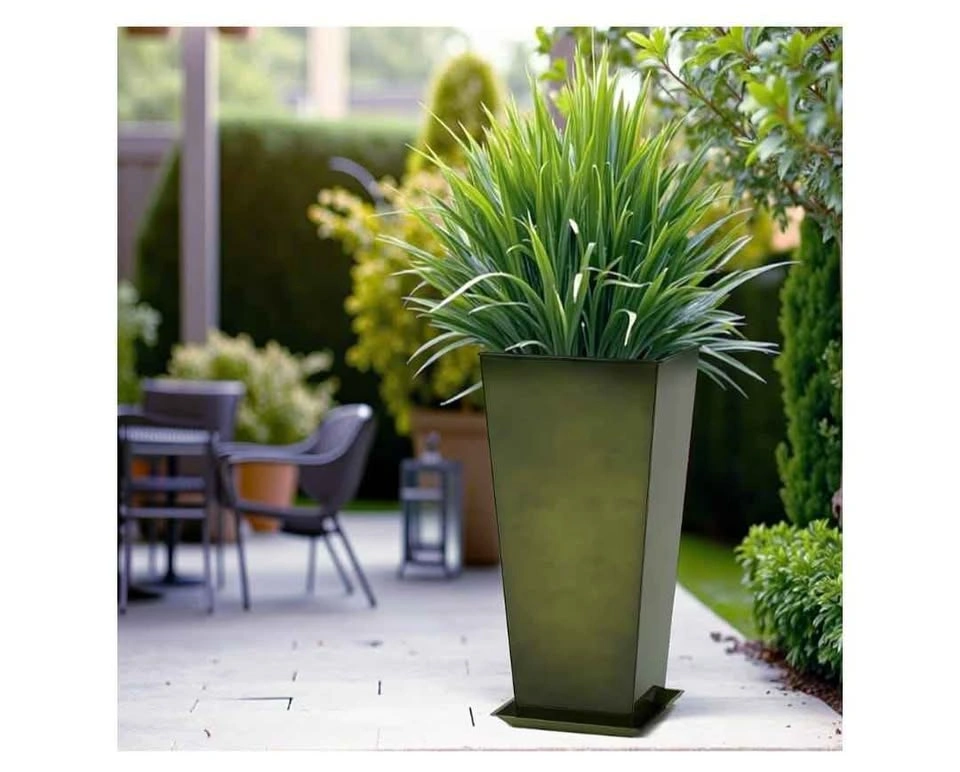 Set of 2 Large 28” Metal Glazed Planters - Glossy Green - photo 3