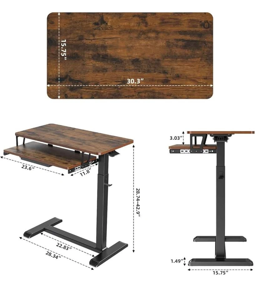 Adjustable Overbed Table with Wheels - Walnut - photo 3