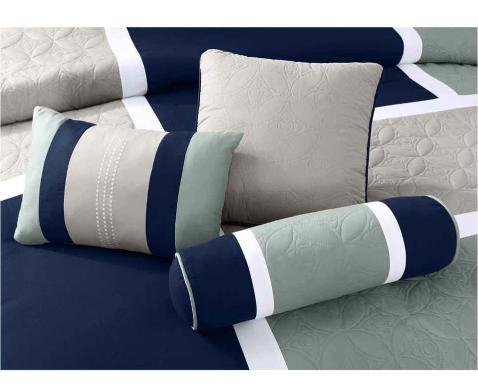 Upland 7-Piece Quilted Patchwork Comforter Set, Navy/Blue/Gray, - photo 2