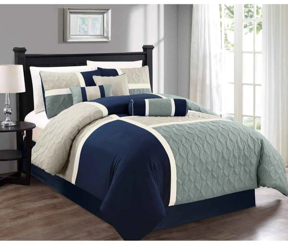 Upland 7-Piece Quilted Patchwork Comforter Set, Navy/Blue/Gray, - photo 3