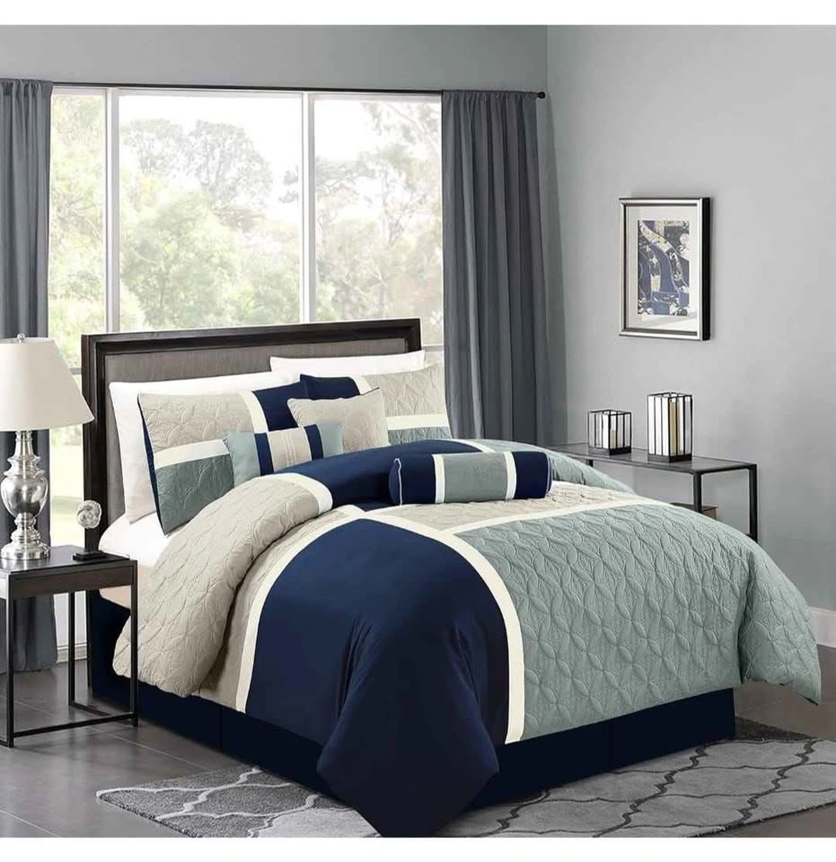 Upland 7-Piece Quilted Patchwork Comforter Set, Navy/Blue/Gray, - photo 4