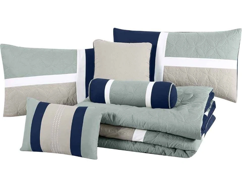 Upland 7-Piece Quilted Patchwork Comforter Set, Navy/Blue/Gray, - photo 5
