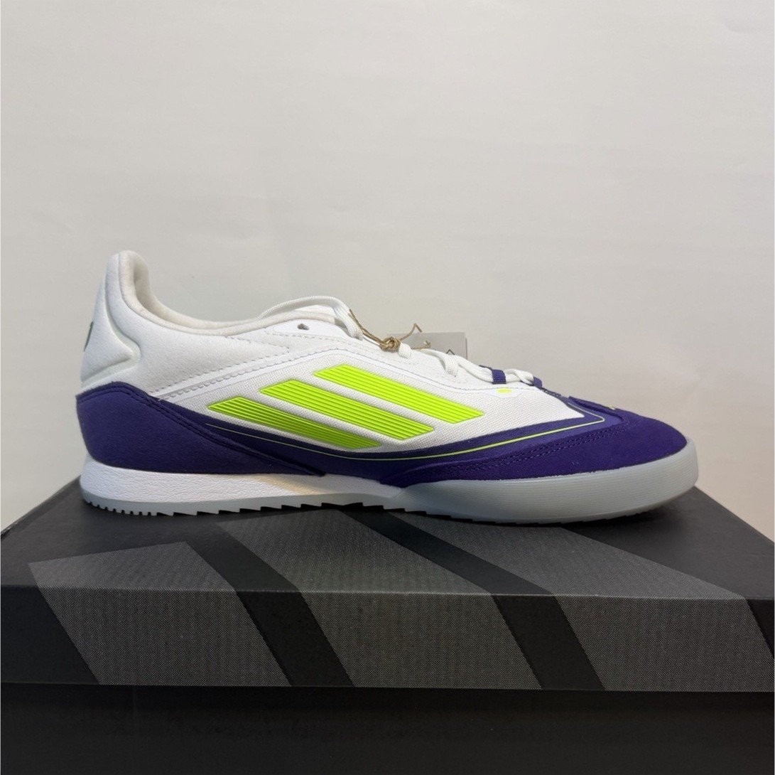 Adidas Men's Soccer Sneakers - White/Purple/Neon Yellow - Size 9