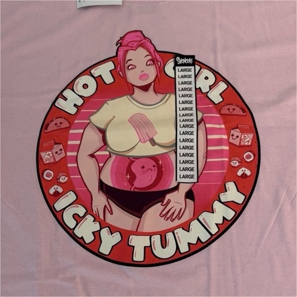 LVB Hot Girl Icky Tummy Pink Graphic T-Shirt Large