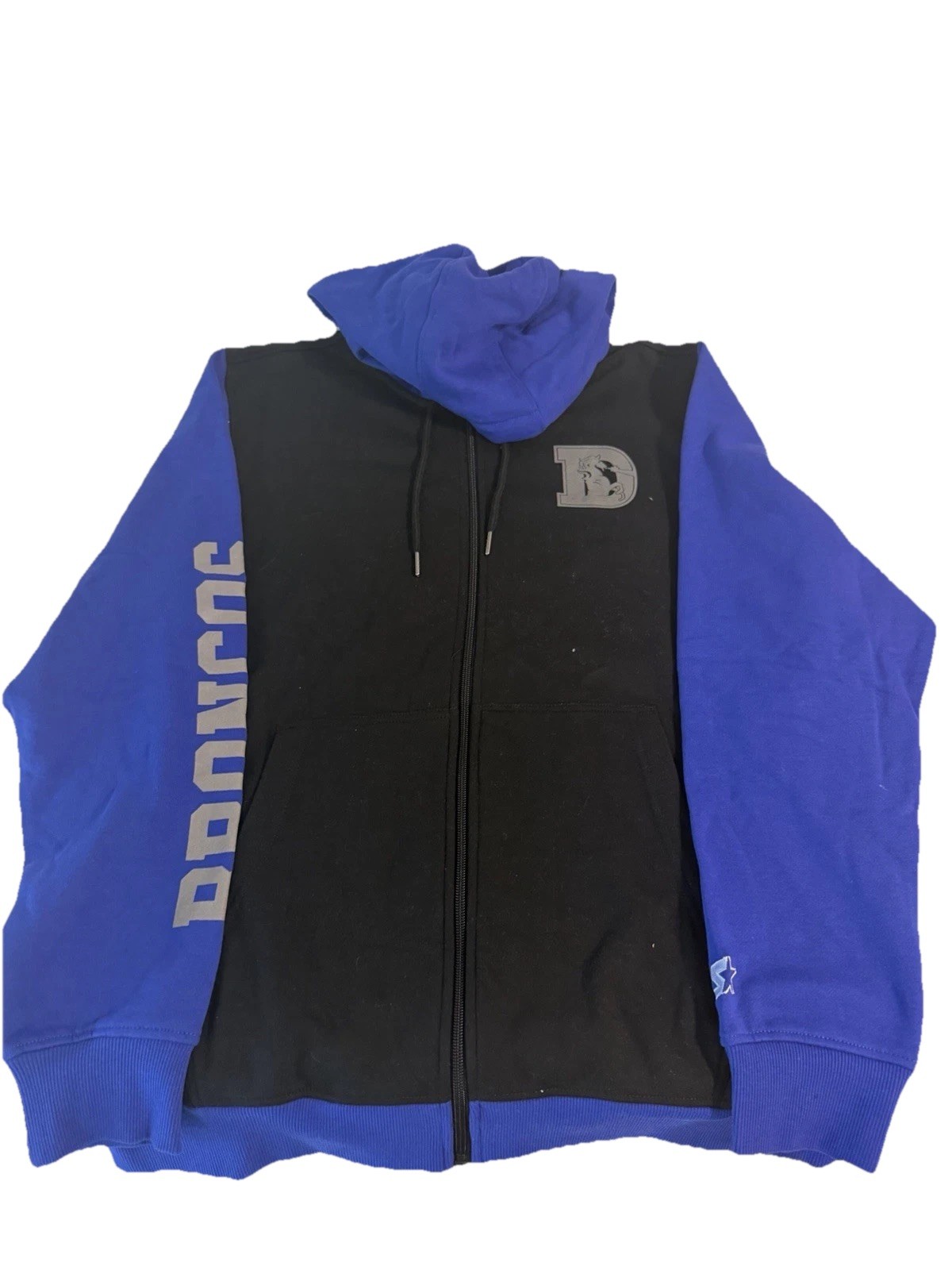 Starter Denver Broncos Men's Full Zip Fleece Hoodie Black Blue L