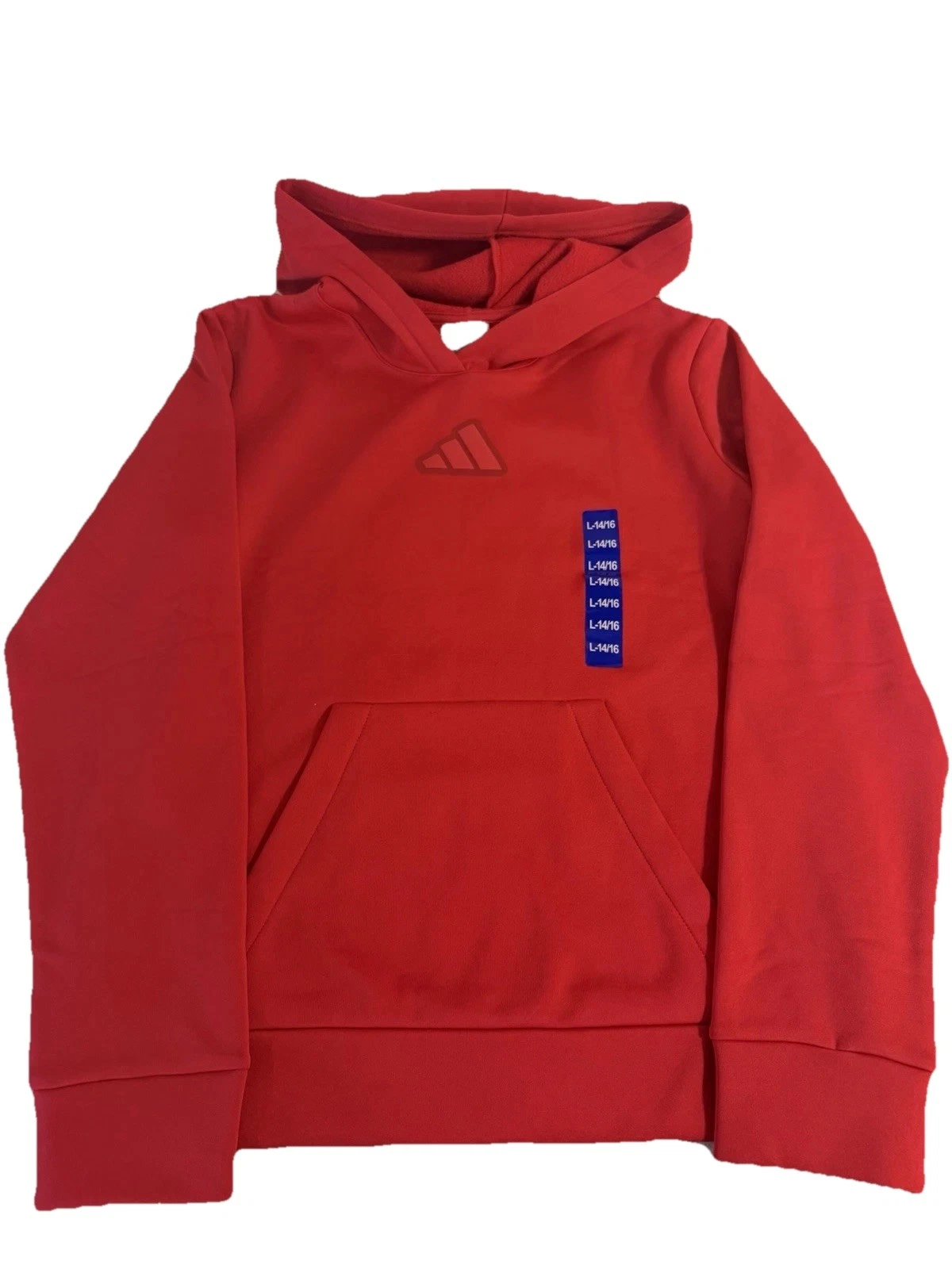 adidas youth Red Fleece Pullover Hoodie Logo Kangaroo Pocket Siz