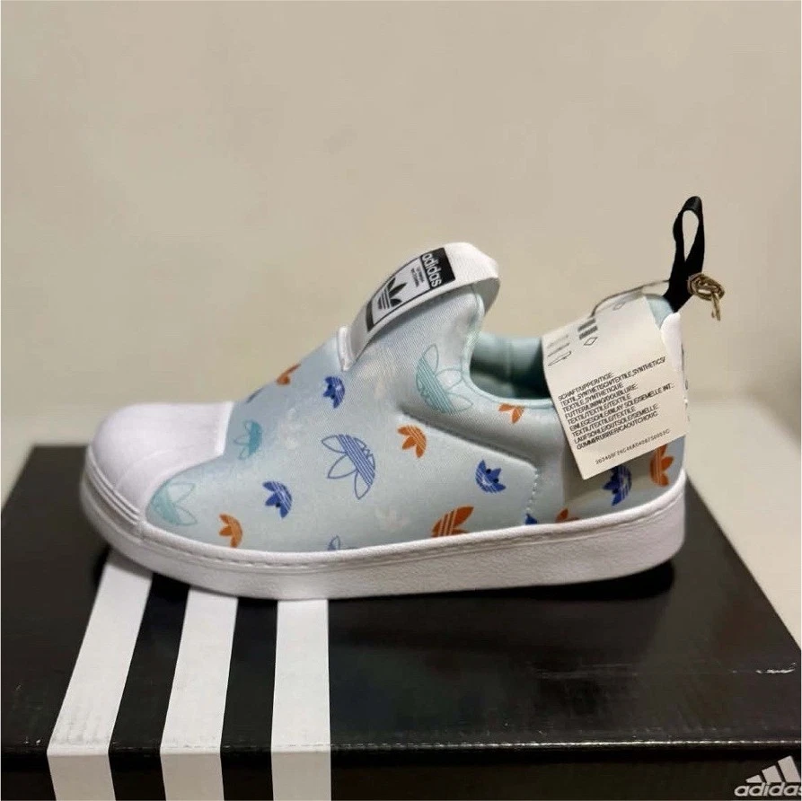 Adidas Unisex Kids Slip-On Casual Shoes Logo Print Light Blue/Wh