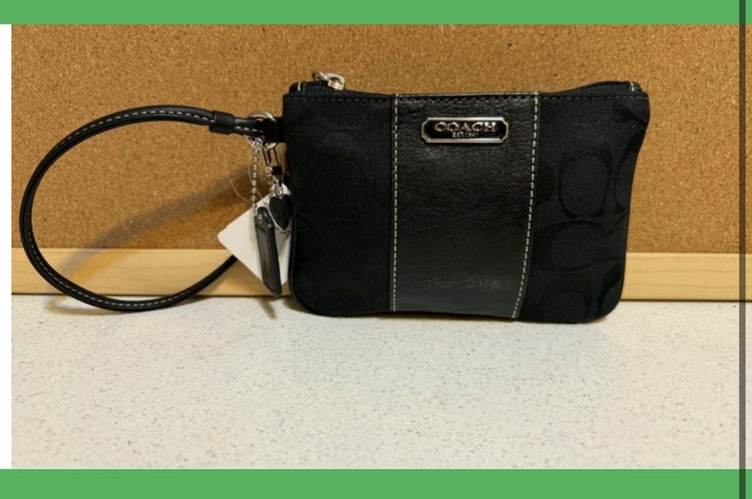 Coach Black Wristlet Bag Logo Pattern Charm