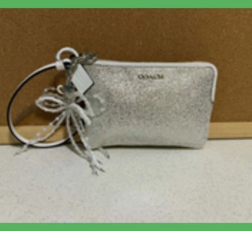 Coach Silver Glitter Wristlet Bag