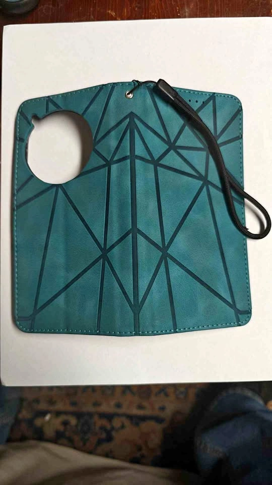 OnePlus 12 Teal Geometric Phone Wallet Case with Wrist Strap