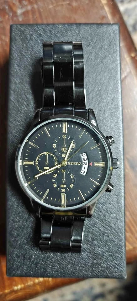 New Geneva Mens Black Chronograph Watch