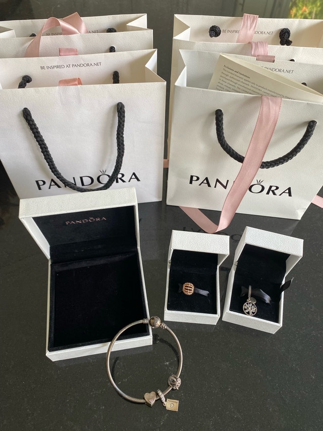 Pandora Bracelet and Charms with Boxes and Gift Bags