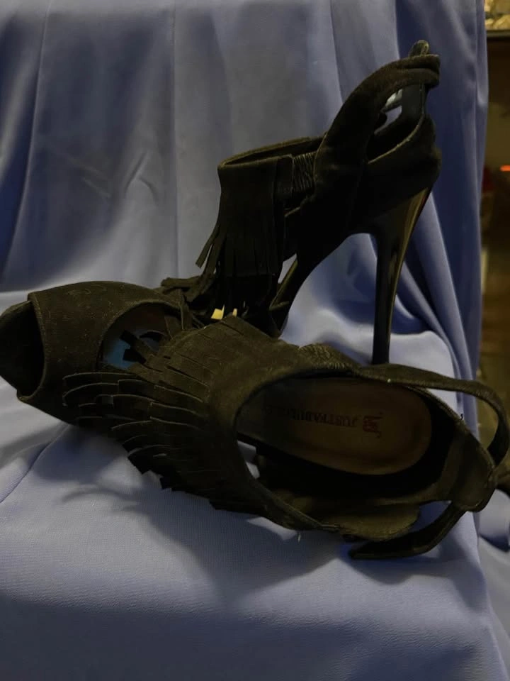 Black fringed high heel shoe - photo 2