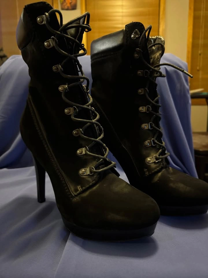 Black Lace Up High Heel Boots