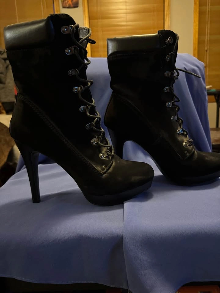 Black Lace Up High Heel Boots - photo 2