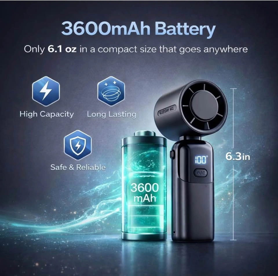 3600mAh Rechargeable Handheld Fan - photo 4