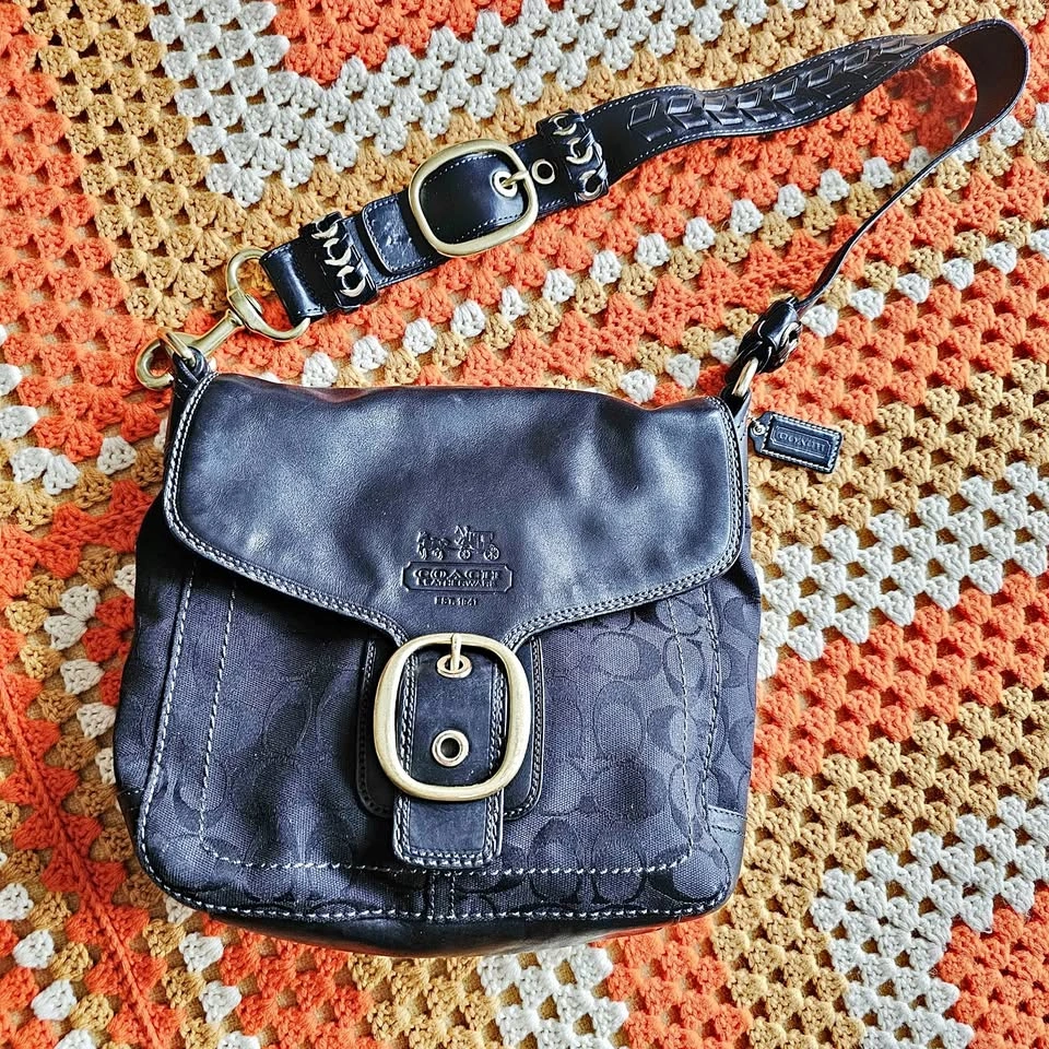 Vintage Coach Bleecker Soho Y2K Shoulder Bag Black Monogram 2007