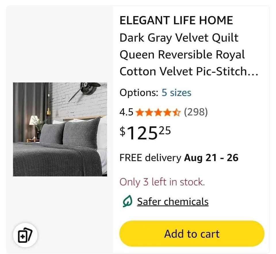 Dark Gray Velvet Quilt Queen image indicator(2)