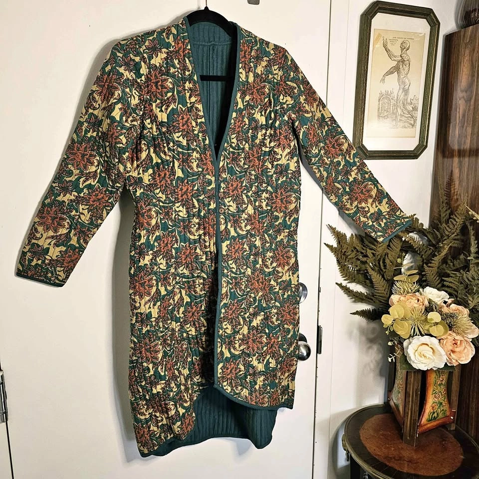 Indian Quilted Womens Kantha Jacket Floral Boho Duster Coat