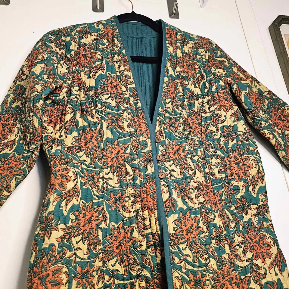 Indian Quilted Womens Kantha Jacket Floral Boho Duster Coat - photo 2