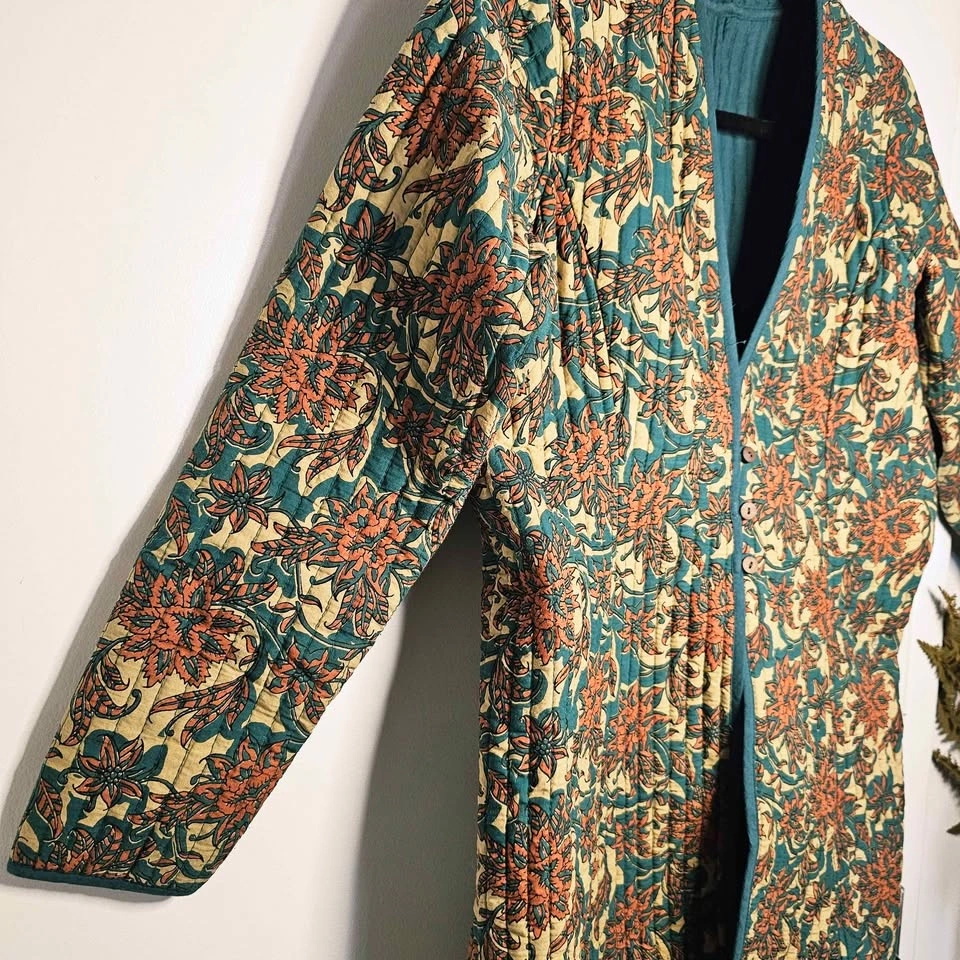 Indian Quilted Womens Kantha Jacket Floral Boho Duster Coat - photo 4