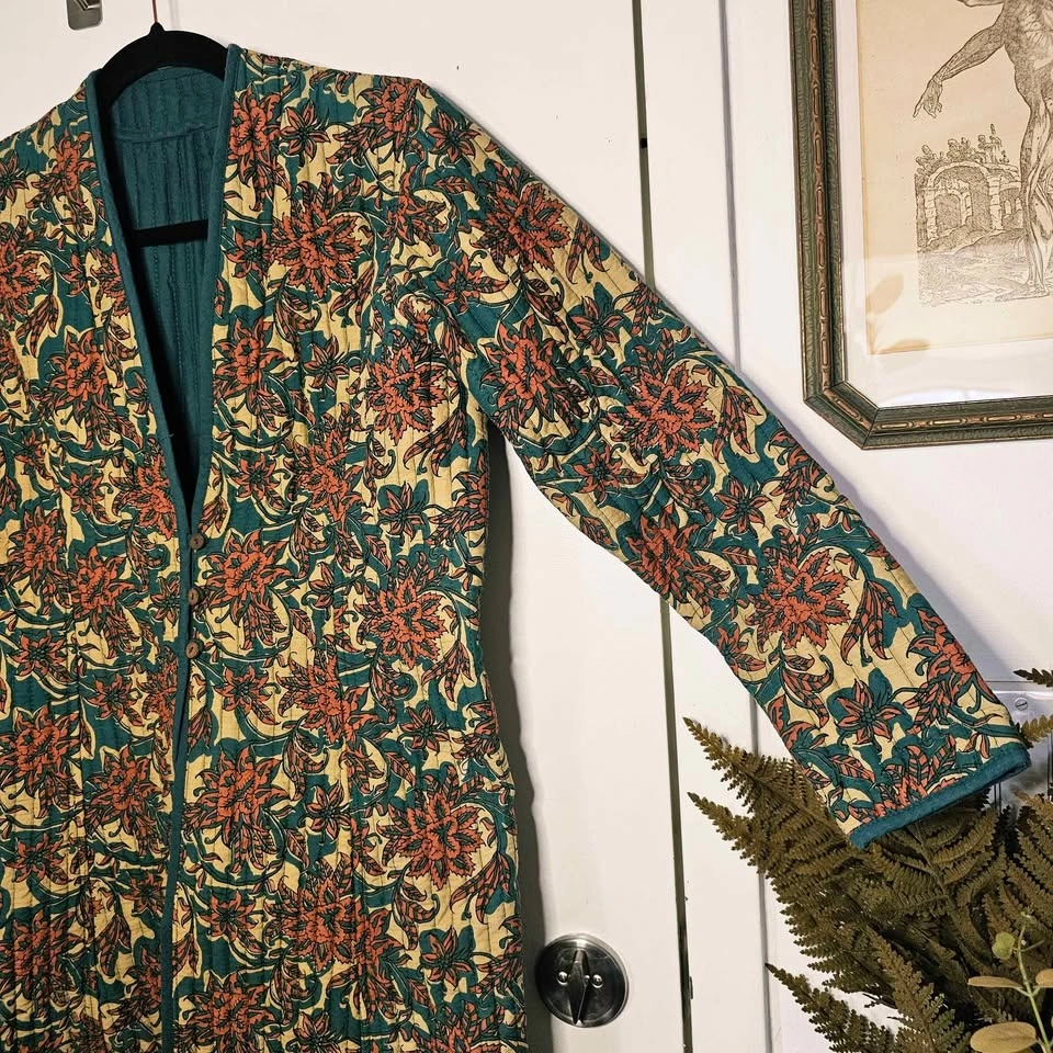Indian Quilted Womens Kantha Jacket Floral Boho Duster Coat - photo 5
