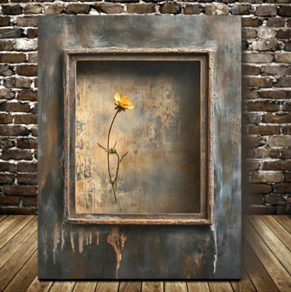 Vintage Abstract Floral Canvas Wall Art 12x16" Rustic Flower Pai