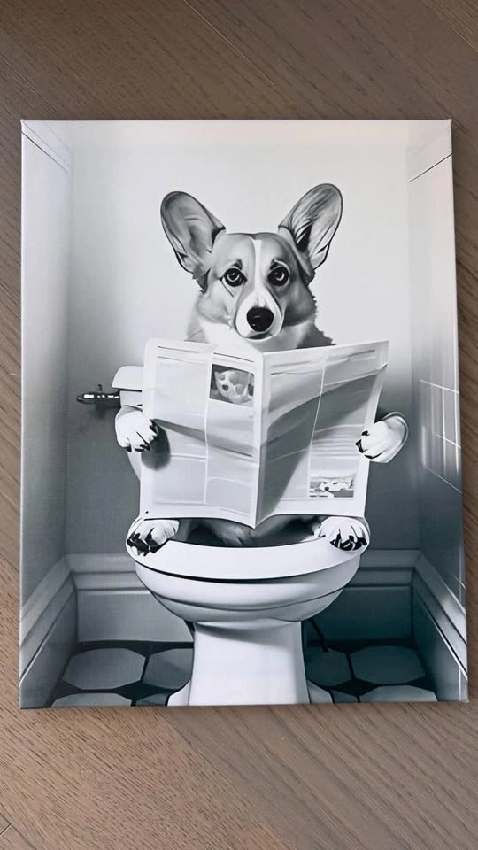 12x16" Funny Dog Toilet Canvas Wall Art Corgi Bathroom Decor - photo 2