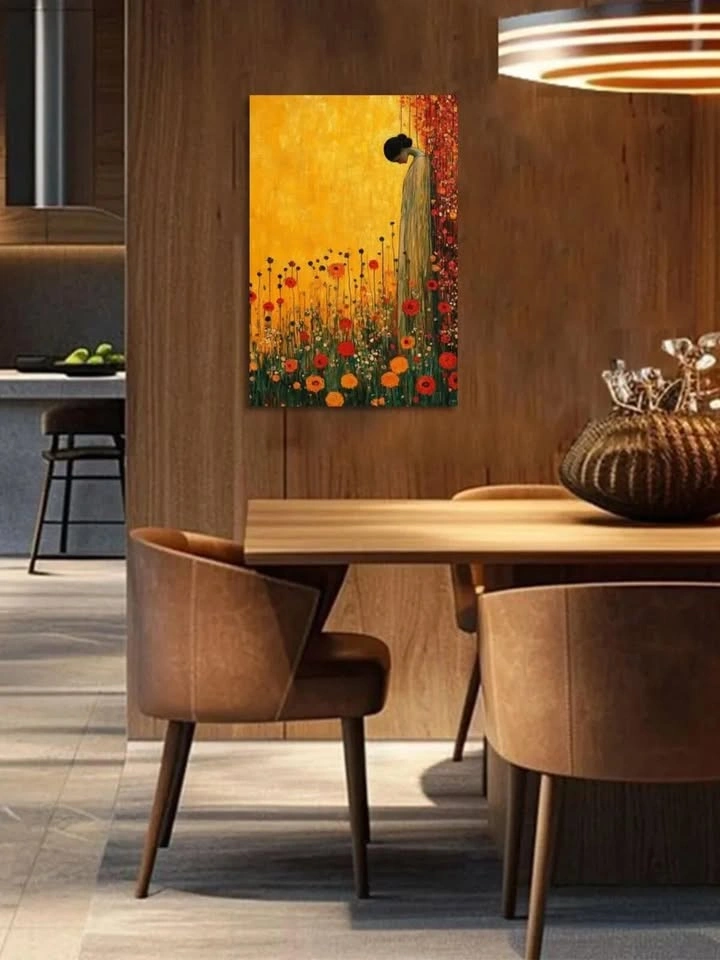 Woman in Poppy Field Canvas Wall Art 12x16" Klimt Style - photo 2