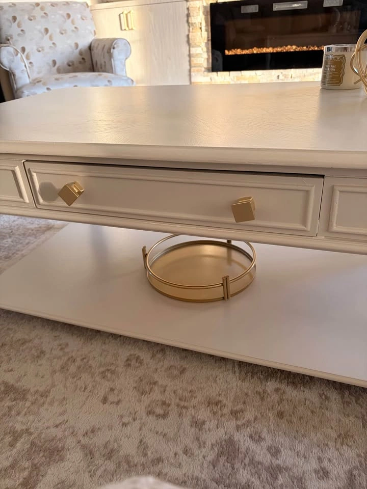 Elegant White Wood Coffee Table with Drawers & Shelf - photo 2