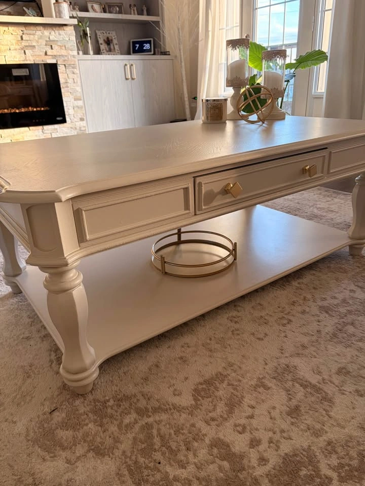Elegant White Wood Coffee Table with Drawers & Shelf - photo 4