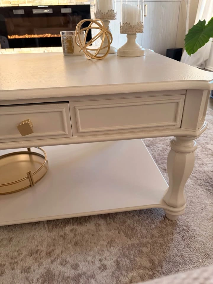 Elegant White Wood Coffee Table with Drawers & Shelf - photo 5